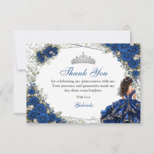 Tarjeta De Agradecimiento Quinceañera Azul Real Mariposas Plateadas