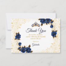 Quinceañera Azul Real Rosas Florales Corona Dorada