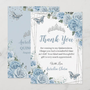 Tarjeta De Agradecimiento Quinceañera Baby Blue Floral Butterflies Dulce 16