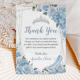 Tarjeta De Agradecimiento Quinceañera Baby Blue Floral Sweet 16 Cenicienta