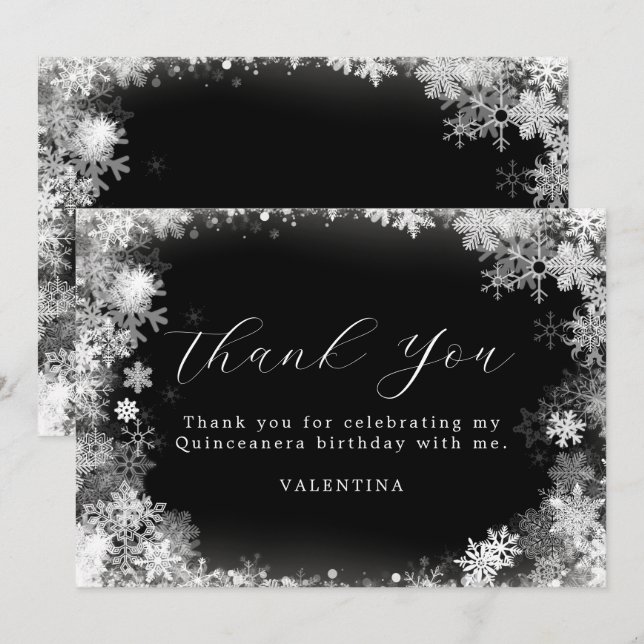 Tarjeta De Agradecimiento Quinceanera Birthday Winter Wonderland Snowflake (Anverso / Reverso)