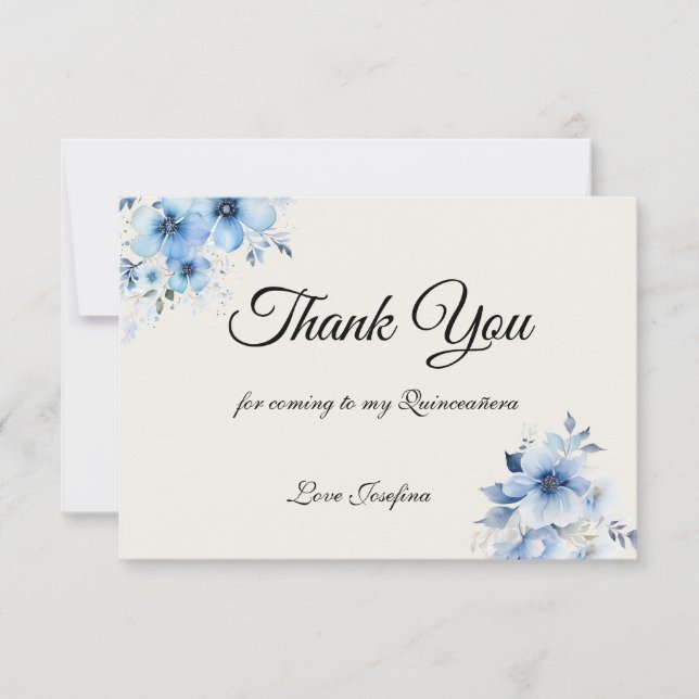 Tarjeta De Agradecimiento Quinceanera blue Thank You Card (Anverso)