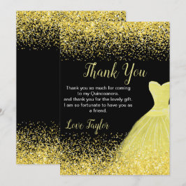 Tarjeta De Agradecimiento Quinceanera Bright Yellow Dress Faux Glitter