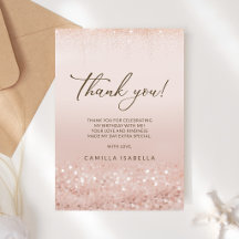 Tarjeta de agradecimiento Quinceañera con brillo d