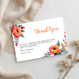 Tarjeta De Agradecimiento Quinceañera Cumpleaños 15 Años Floral Naranja Acua