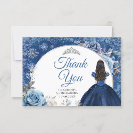 Tarjeta De Agradecimiento Quinceanera de invierno azul de la marina de plata