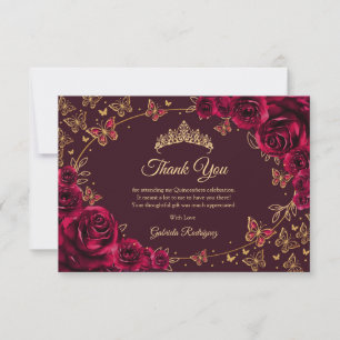 Tarjeta De Agradecimiento Quinceañera de oro de Borgoña