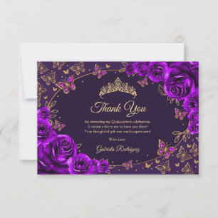 Tarjeta De Agradecimiento Quinceañera de Oro Púrpura