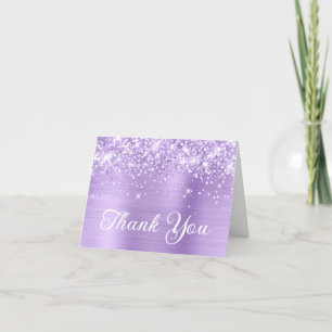 Tarjeta De Agradecimiento Quinceañera de Purpurina Lavanda con Holograma