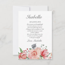 Tarjeta De Agradecimiento Quinceañera elegante rosa y verde