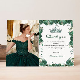 Tarjeta De Agradecimiento Quinceañera Emerald Green Floral Birday