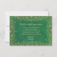 Quinceañera Floral de Línea Dorada Verde Esmeralda
