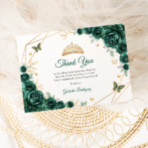 Quinceanera floral de oro verde esmeralda