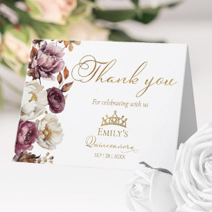 Tarjeta De Agradecimiento Quinceañera Floral de Otoño Burgundy