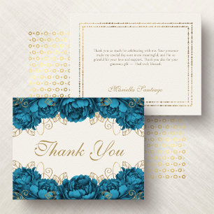 Tarjeta De Agradecimiento Quinceañera Floral Elegante Turquesa