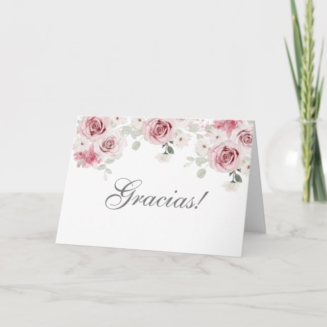 Tarjeta De Agradecimiento Quinceañera floral rosa de Blusa (Anverso)