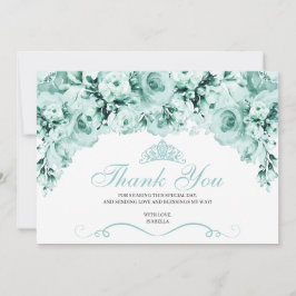 Tarjeta De Agradecimiento Quinceanera floral verde de la menta Gracias