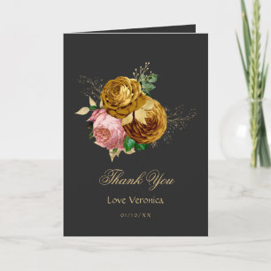 Tarjeta De Agradecimiento Quinceañera floral vintage rosa y dorado