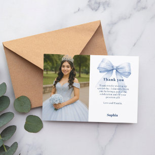 Tarjeta De Agradecimiento Quinceanera foto arco azul blanco