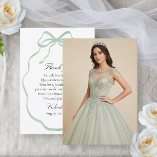 Tarjeta De Agradecimiento Quinceañera Foto Cinta Verde Sage