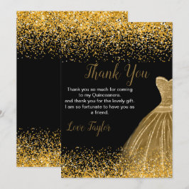 Tarjeta De Agradecimiento Quinceanera Gold Dress Faux Glitter