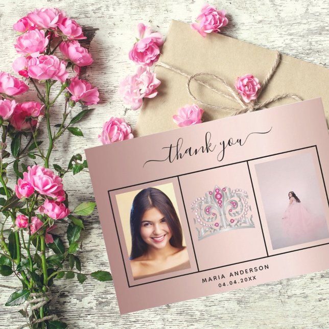 Tarjeta De Agradecimiento Quinceanera gracias personalizado foto rosa oro gl (Subido por el creador)