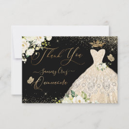 Tarjeta De Agradecimiento Quinceanera Gracias Purpurina De Oro Champagne Gow