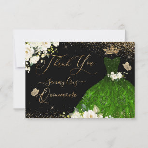 Tarjeta De Agradecimiento Quinceanera Gracias Purpurina Verde Esmeralda