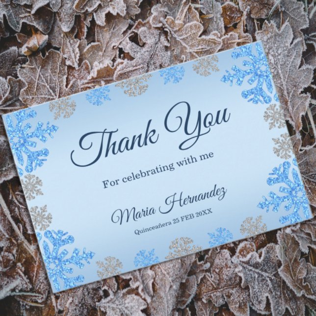 Tarjeta De Agradecimiento Quinceañera Ice Blue Silver Snowflake (Subido por el creador)