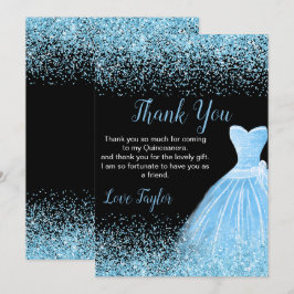 Tarjeta De Agradecimiento Quinceanera Light Blue Dress Faux Glitter