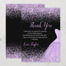 Tarjeta De Agradecimiento Quinceanera Light Purple Dress Faux Glitter