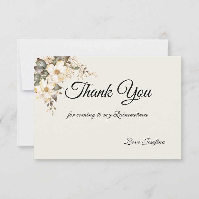 Tarjeta De Agradecimiento Quinceanera Magnolia Thank You Card (Anverso)