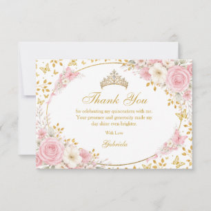 Tarjeta De Agradecimiento Quinceañera Mariposa Dorada Rosa Sonrojada