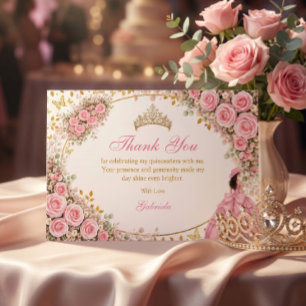 Tarjeta De Agradecimiento Quinceañera Mariposa Dorada Rosas Rosadas Acuarela