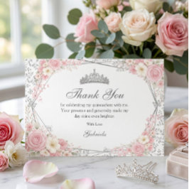 Tarjeta De Agradecimiento Quinceañera Mariposa Plateada Rosa Rubor