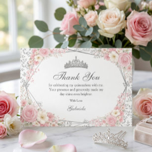 Tarjeta De Agradecimiento Quinceañera Mariposa Plateada Rosa Rubor 