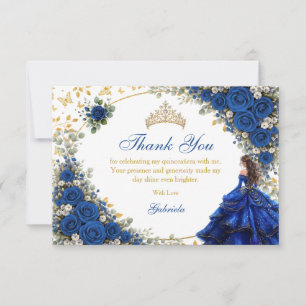 Tarjeta De Agradecimiento Quinceañera Mariposas Doradas Azul Real 