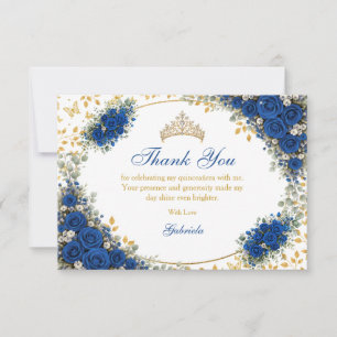 Tarjeta De Agradecimiento Quinceañera Mariposas Doradas Azul Real 