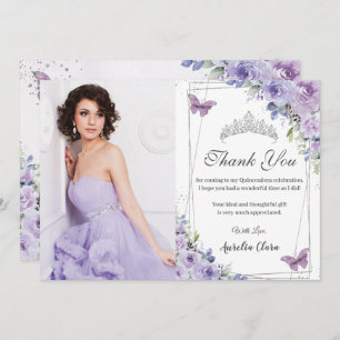 Tarjeta De Agradecimiento Quinceañera Mariposas Purple Floral 16 cumpleaños