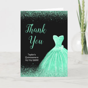Tarjeta De Agradecimiento Quinceanera Mint Green Dress Faux Purpurina