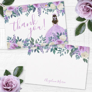 Tarjeta De Agradecimiento Quinceañera Morado Floral