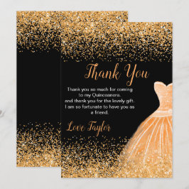 Tarjeta De Agradecimiento Quinceanera Peach Orange Dress Faux Glitter
