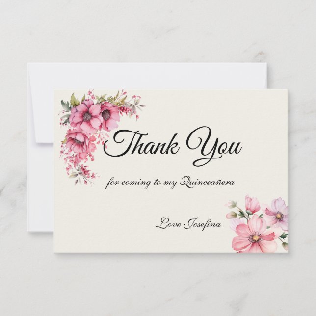 Tarjeta De Agradecimiento Quinceanera pink Thank You Card (Anverso)