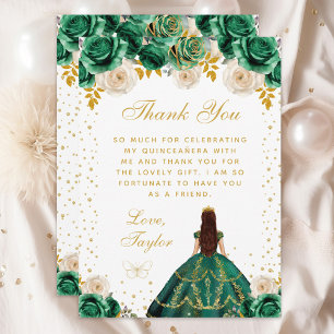 Tarjeta De Agradecimiento Quinceañera Princesa Floral Verde