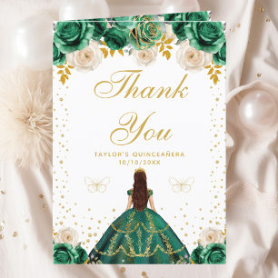 Tarjeta De Agradecimiento Quinceañera Princesa Floral Verde