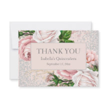 Quinceañera Purpurina de Plata Floral Rosa