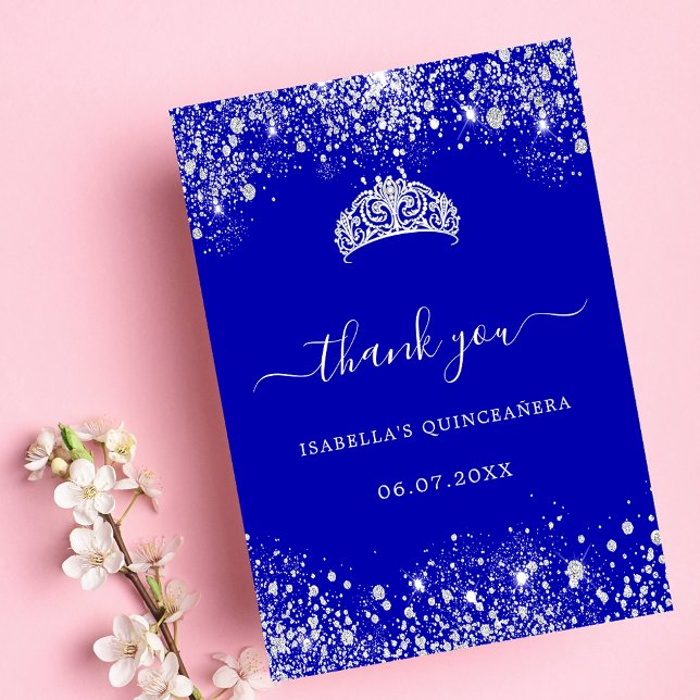 Tarjeta De Agradecimiento Quinceanera real purpurina tiara (Subido por el creador)