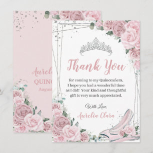 Tarjeta De Agradecimiento Quinceañera Rosa Suave Floral Dulce 16 Cenicienta