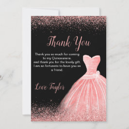 Tarjeta De Agradecimiento Quinceanera Rose Pink Dress Faux Glitter