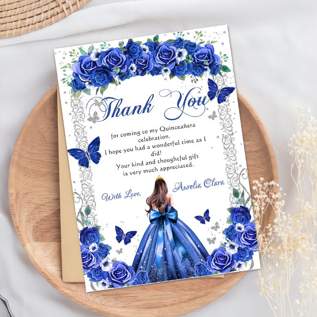 Tarjeta De Agradecimiento Quinceañera Royal Blue Floral Printerflies (Subido por el creador)